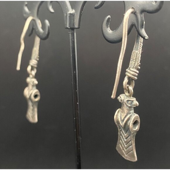Vintage 925 Silver MK 925 Earrings Bird Totem Aztec Pre Columbian Inspired 1.75" - Picture 5 of 8